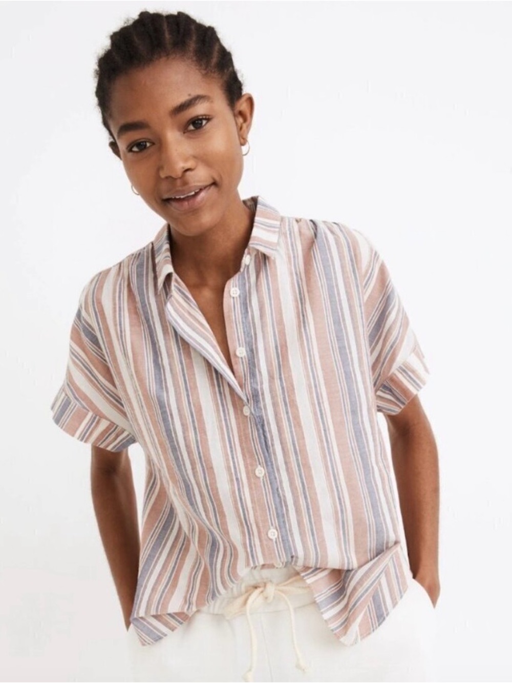 Madewell Women’s Hilltop Short-Sleeve Button-Down Shirt in Rainbow Stripe